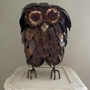BRUTALIST MID 20th CENTURY TORCH CUT BRASS AND COPPER OWL